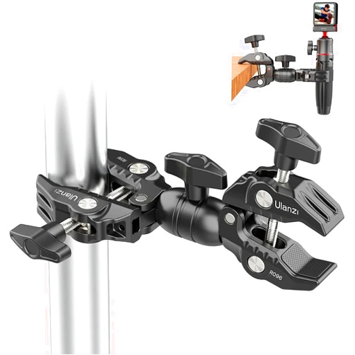 ULANZI Super Clamp Double Camera Clamp, R096 Crab Plier Clip Bracket Mount Monitor Magic Arm Double Ball Head Adapter for Photo Studio Light Stand, Photography Reflector, Photo Boom Stand, Cross Bars