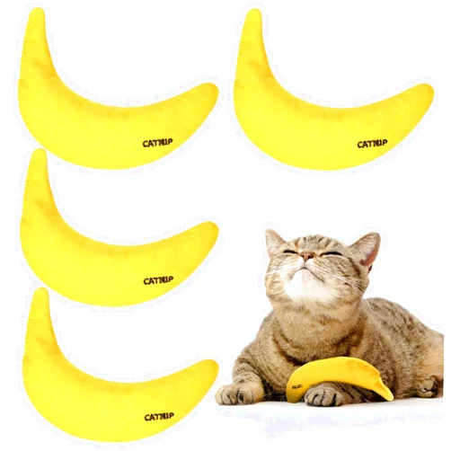 Sotiff 4 Pieces Catnip Toys Yellow Banana Cat Chew Catnip Toys Kitten Interactive Toy Reliable Catnip Filled Cat Toys for Indoor Cats Kittens Chewing Biting Grinding Claw 4 Count Pack of 1