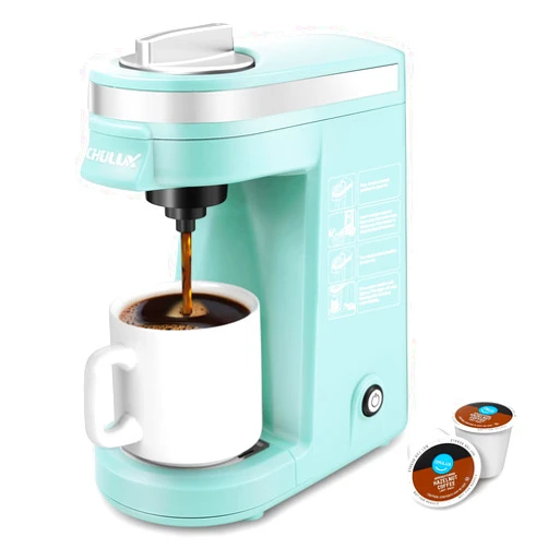 CHULUX Single Serve Coffee Maker, Mini Single Cup Coffee Machine for K Pod and Ground Coffee, Auto Shut-Off, Cyan