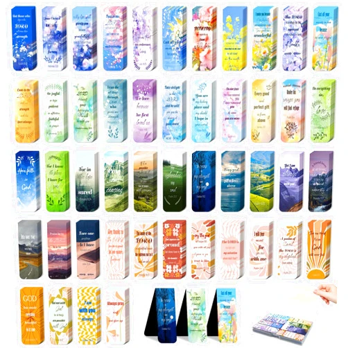 LUAVIARU 48 Piece Bible Verse Magnetic Bookmarks - Christian Scripture Inspirational Book Marks with Boxes - Religious Motivational Book Marker Prayer Page Clips for Women & Men Reading Gifts