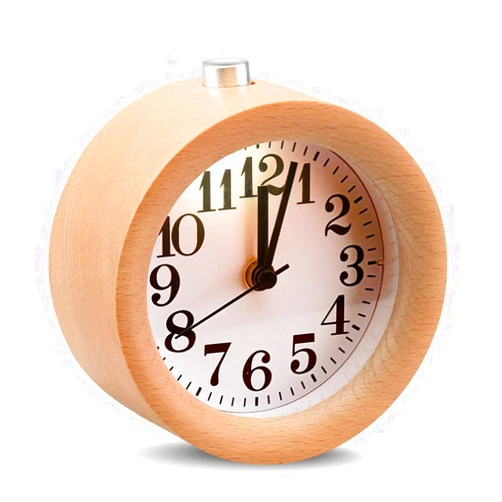 EC VISION Handmade Classic Small Round Silent Table Snooze Beech Wood Alarm Clock with nightlight