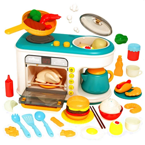 Deejoy Pretend Play Kitchen Toy with Music & Light,Toy Kitchen Accessories,Electronic Induction Cooktop,Cut Play Food,Color Changing Play Foods,Kitchen playset with Oven for Boys and Girls