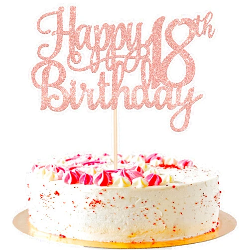 ZHUOWEISM 1 PCS Happy 18th Birthday Cake Topper Glitter Cheers to 18 Years Birthday Cake Pick 18 Fabulous Cake Decoration for Happy 18th Birthday Theme Party Decorations Supplies Rose Gold