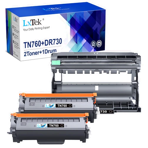 LxTek Compatible Toner Cartridge & Drum Unit Replacements for Brother TN760 TN-760 DR730 DR-730 to use with HL-L2350DW HL-L2395DW HL-L2370DWXL Printer (2 Toner Cartridges, 1 Drum Unit, 3 Pack)