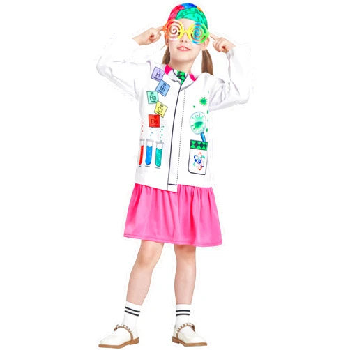 AlecosFun Girls Mad Scientist Costume, Evil Scientific 3 Pcs Dress Up Outfit Lab Set for Kids Career Day Halloween 3-10 Years