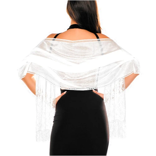 Amabro Women Floral Lace Scarf Shawl with Tassels, Formal Wraps Soft Mesh Fringe Wraps for Wedding Party Evening Dress