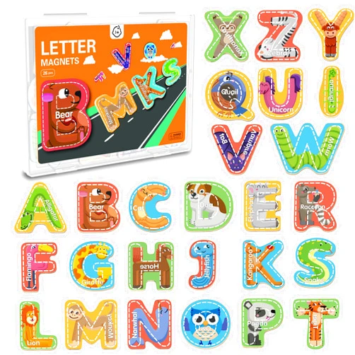 Ancistro Magnetic Letter for Age Toddlers 3+ Year Old，Thickened Wooden ABC Alphabet Fridge Magnets Large Cute Animal Magnet Learning Toys Set Preschool Home