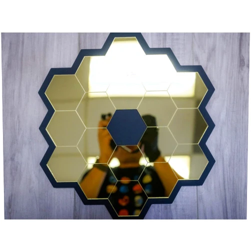 Handmade JamesWebb Space Telescope Themed Mirror Wall Art, Gold Mirrored Acrylic. Perfect gift for the House or Office Decoration Science Space Physics NASA JPS ESA JWST Universe Galaxy (12, Gold)