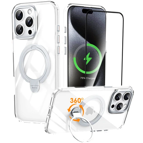 CASEOWL Compatible for iPhone 16 Pro Max Case with 360°Rotatable Magnetic Ring Stand [Compatible with MagSafe] [Mil-Grade Protection] Transparent Shockproof Phone Case for 16 Pro Max Case, Clear