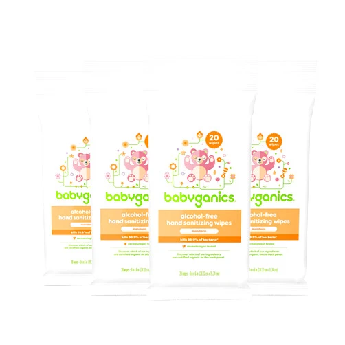Babyganics Alcohol-Free Hand Sanitizing Wipes, Mandarin, Kills 99.9% of Common Bacteria, Moisturizing, 80 ct (20 count, 4 pack), Packaging May Vary