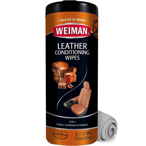Weiman Leather Cleaner Kit Leather Wipes (30 Count) and Microfiber Cloth - Clean and Condition Car Seats and Interior, Shoes, Couches and Other Leather Surfaces