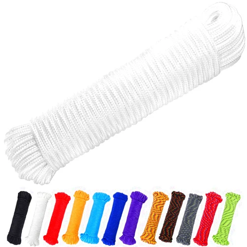 PerkHomy 90 ft 1/4 inch (7mm) Nylon Poly Rope Flag Pole Polypropylene Clothes Line Camping Utility Good for Tie Pull Swing Climb Knot (White)