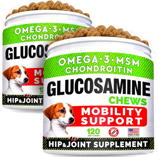 STRELLALAB Glucosamine Treats for Dogs - Joint Supplement w/Omega-3 Fish Oil - Chondroitin, MSM - Advanced Mobility Chews - Joint Pain Relief - Hip & Joint Care - Bacon Flavor - 240 Ct - Made in USA