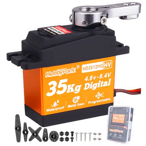 HobbyPark Waterproof 35kg High Torque Servo Motor Metal Gear Digital Servo Stainless Steel Gear Arduino Servo for RC Crawler RC Car RC Truck Buggy Airplane HV Programmable Control Angle 180°