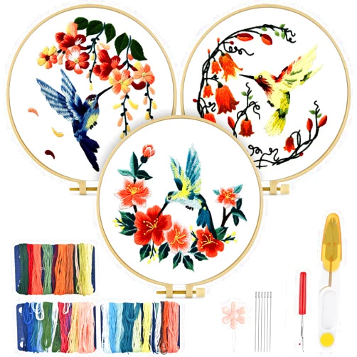 TINDTOP Hummingbird and Flower Embroidery Kit for Adults