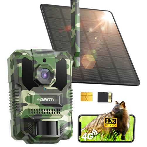 DEATTI 2.7K Video Cellular Trail Cameras,Game Cameras with No Glow Night Vision,64GB SD Card,No WiFi Needed,Unlimited Data Plan,0.2s Trigger Time for Wildlife Deer Monitoring Trail Cam