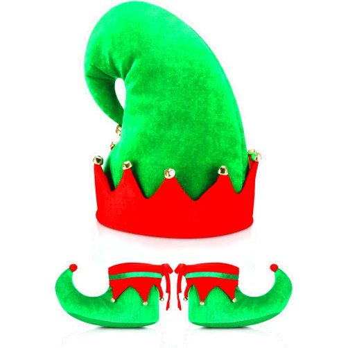 SATINIOR Christmas Santa Elf Shoes and Hat Christmas Red and Green Costume Accessory Set