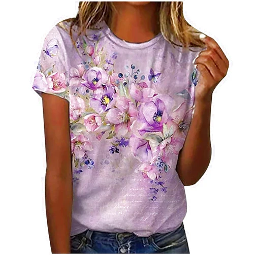 ZQTRYJJI Womens Blouses Dressy,Women Cute Graphic Printed Crewneck Short Sleeve Regular Fit Casual Tee T-Shirts Tshirt Tops