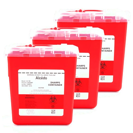 Alcedo Sharps Container for Home and Professional Use 2 Quart (3-Pack), Biohazard Needle and Syringe Disposal, Medical Grade