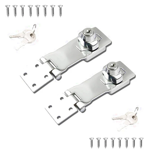 VIDYSUFYR 2 Packs Keyed Locks Twist Knob Locking Hasp for Small Doors, Cabinets and More,Stainless Steel Steel, Catch Latch Safety Lock with Keys (4inch, Silver)