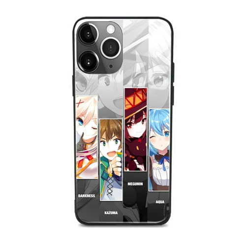 HEMINJYJEF Japanese Anime Soft Silicone Protective Cover Shell Manga Pattern Glossy Glass Black Phone Case (KonoSuba Megumin,for iPhone 14)