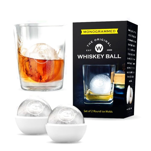 The Original Whiskey Ball Pack of 2 Monogram Whiskey Ice Ball Maker Mold - Premium Silicone Sphere Mold A to Z letter Engraved - Ideal for Crafting Old Fashioned Cocktails – Easy Release & No Leak Design - ‘G’ letter