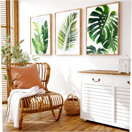 Haruhiart Tropical Botanical Canvas Wall Art Prints Palm Banana Monstera Green Leaf Wall Decor Canvas Pictures Watercolor Modern Canvas Artwork Minimalism Wall Art Prints for Bedroom 16x24inchx3 Frameless