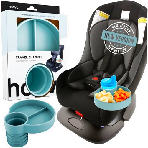 Hoovy Silicone Cup Holder Tray for Car Seat, Booster Seat, Stroller - Carseat Snack Trays for Kids Travel - Cup Holders Food Tray - Sharkskin 1 Pack