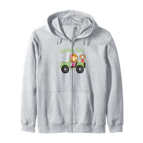 Wattever Tees Lucky Girl And Dog Zip Hoodie