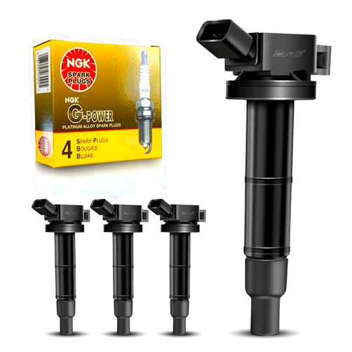 MAS UF333 Ignition Coils and NGK 7092 Platinum Spark Plugs Replacement for Toyota Camry Corolla Matrix RAV4 Highlander Solara Vibe TC HS250h 2.4L 2.0L OE# 90919-02244 90919-02266 C1330 SET OF 4