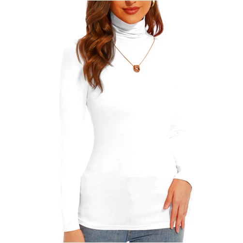 DSPSAM Women's Turtleneck Long Sleeve Shirts Slim Fitted Lightweight Base Layer Casual Tops