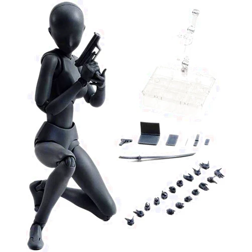 SYKIA Action Figures Body Kun DX & Body-Chan DX PVC Figure Model Drawing SHF Children Kids Collector Toy Gift with Box, Drawing Mannequin Figure Models for Artists (Black Female)