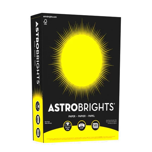 Neenah Astrobrights Bright Color Paper, 8 1/2in. x 11in., 24 Lb, FSC Certified, Solar Yellow, Ream of 500 Sheets, 21538