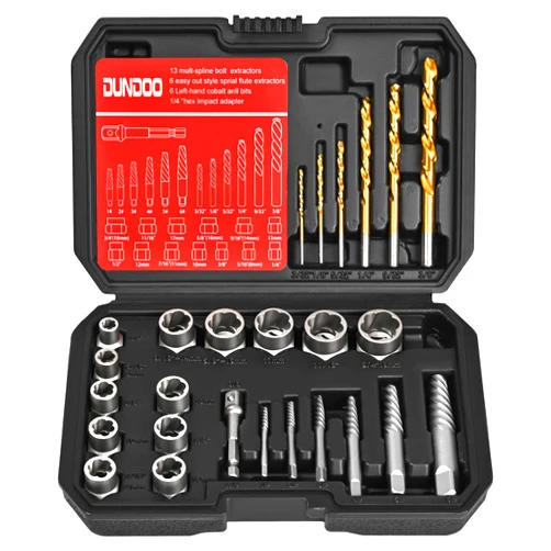 DUNDOO 30PCS Screw Extractor Set & Bolt Extractor Set, Left Hand Drill Bit Set, Easy Out Extractor Set，Stripped Bolt Remover Tools，Cobalt HSS Steel Kit for Damaged, Rounded-Off Bolts, Screws, Nuts, Studs