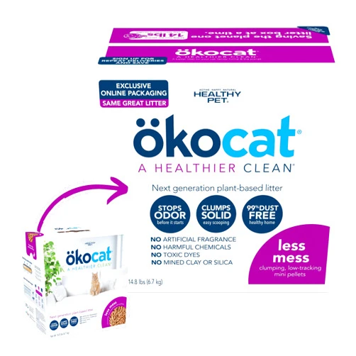 ÖKOCAT Natural Wood Clumping Cat Litter, Mini-Pellets, 14.8 lbs, Great for Long-Hair Breeds, Low Tracking, 99% Dust Free, Biodegradable, Odor Control, Unscented
