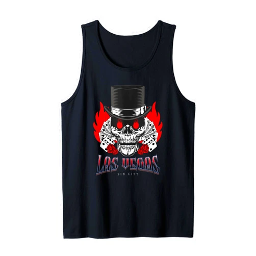 BizzyflyUSA Las Vegas Sin City Skull Top Hat Gambling Casino Mens Womens Tank Top
