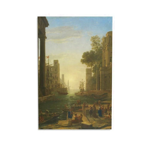 Generic Claude Lorrain，Landscape with St Paula of Rome Embarking at Ostia，Baroque Painting Art，Oil Painting Poster Canvas Poster Wall Art Picture Prints Hanging Photo Decor Home Posters Artworks 20x30inch(50x