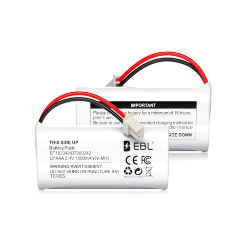 EBL BT162342/BT262342 2.4V 1000mAh Ni-MH Battery Compatible for BT183342/BT283342 BT166342/BT266342 VTech CS6114 CS6419 CS6719 at&T EL52300 CL80111 Cordless Phone (Pack of 2) White