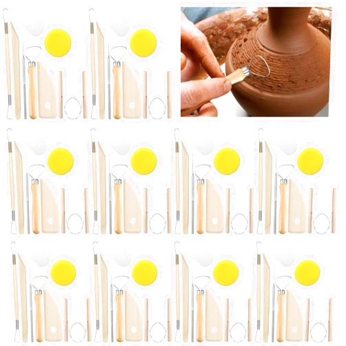 Leriton 80 Pcs Pottery Sculpting Clay Cleaning Tool Set Includes Clay Cutting Modeling Trimming Tools with Wooden Handles Carving Kit for School College Beginners Carving Shaping