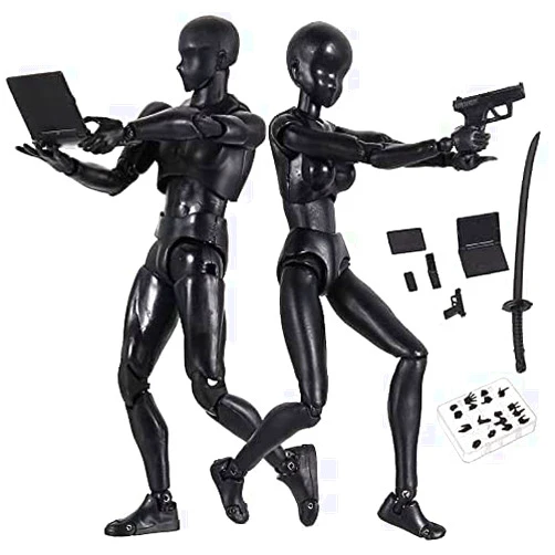 SYKIA Action Figures Body Kun DX & Body-Chan DX PVC Figure Model Drawing SHF Children Kids Collector Toy Gift with Box, Drawing Mannequin Figure Models for Artists (Black Male+Female)