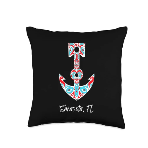 Proud Floridian FL Sailing Seaside, FL Fishermen Native American Nautical Anchor Throw Pillow, 16x16, Multicolor