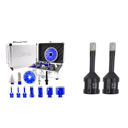 SHDIATOOL Diamond Tile Drill Bits Kit 12pcs, Porcelain Hole Saw Sets, Core Bits Cutter for Drilling Ceramic Marble Granite (6/6/8/20/25/35/50/20MM/2/SDS/HEX/4.5“)