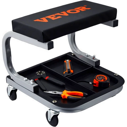 VEVOR Rolling Creeper Garage/Shop Seat, 250 LBS Capacity Padded Rolling Workshop Stool with Tool Tray Storage, Mechanic Stool for Garage, Shop, Auto Repair, Black