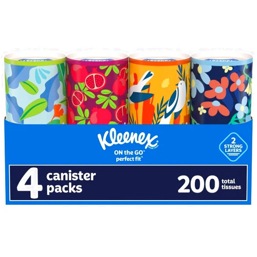 Kleenex Perfect Fit Facial Tissues, Car Tissues, 50 Tissues per Canister, 4 Count(Canisters)