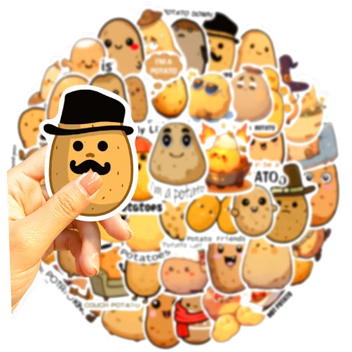 WASHBO 50Pcs Potato Stickers Funny Cartoon Potato Vinyl/PVC Decals for Kids Boys Girls, Cute Stickers for Water Bottles Laptop Tablet Phone Scrapbook Luggage Skateboard (Potato)