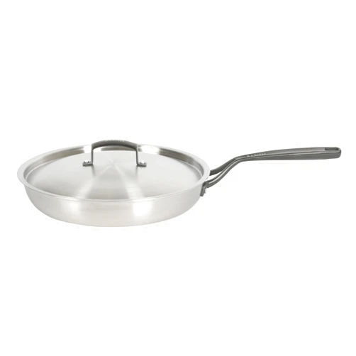 Babish 12-Inch Tri-Ply Stainless Steel Frying Pan with Lid & Black Handle – Professional Grade Skillet for Searing, Sautéing & Even Heat Cooking