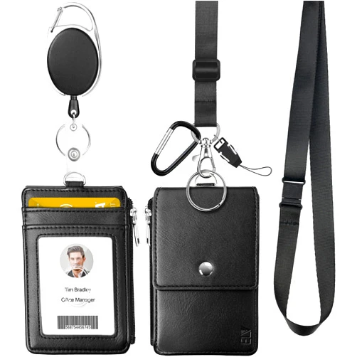 ELV Badge Holder, ID Badge Card Holder Wallet with 5 Card Slots, 1 RFID Blocking Pocket, Retractable Reel and Neck Lanyard Strap for Offices ID, School ID, Driver Licence