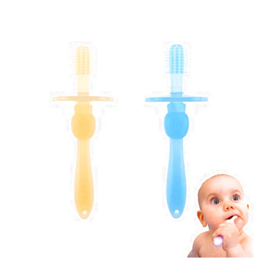 Bilibaby 2Pcs/Pack Baby Toddler Teethers,Soft Bristles,360 Training Toothbrushes,Silicone Teething Toys/Pacifier,Gum Massagers for Newborn,Infant