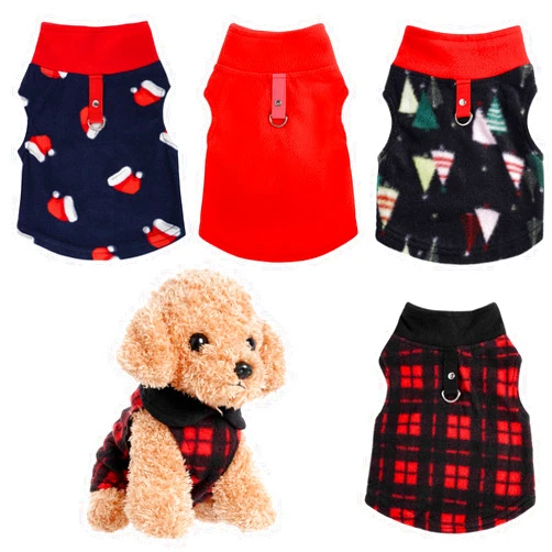 Rbenxia 4 Pieces Red Buffalo Plaid Dog Sweaters with Leash Ring Soft Fleece Vest Dog Pullover Warm Jacket Pet Dog Clothes Winter Dog Outfits for Small Puppy Cat Pets (Small)