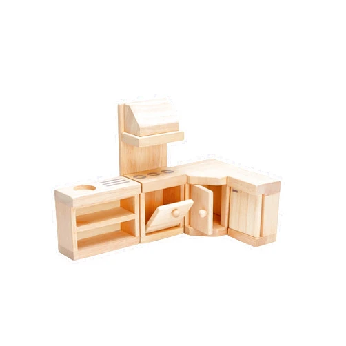 PlanToys Wooden Classic Line of Dollhouse Furniture- Kitchen Set (9013) | Sustainably Made from Rubberwood and Non-Toxic Paints and Dyes |PlanNatural Classic Wooden Toy Collection